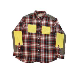 H & Dumar Men's Plaid Button-Up Shirt with Yellow Pockets and Elbow Patches, 3